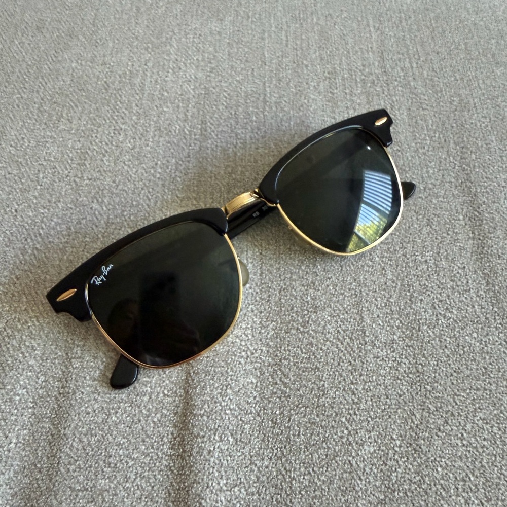 Ray-Ban Black and Gold Clubmaster-Style Sunglasses